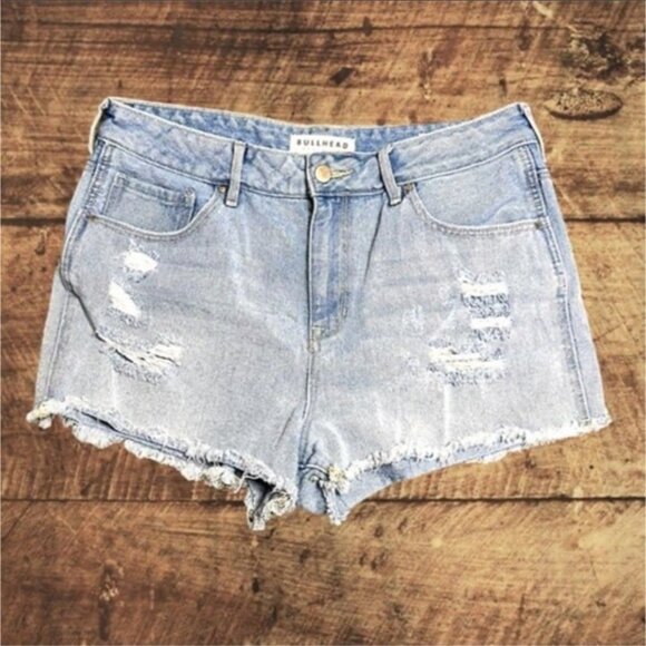 Bullhead Denim High Rise Raw Hem Ripped Distressed Women's‎ Jean Shorts size 30 - Picture 1 of 11